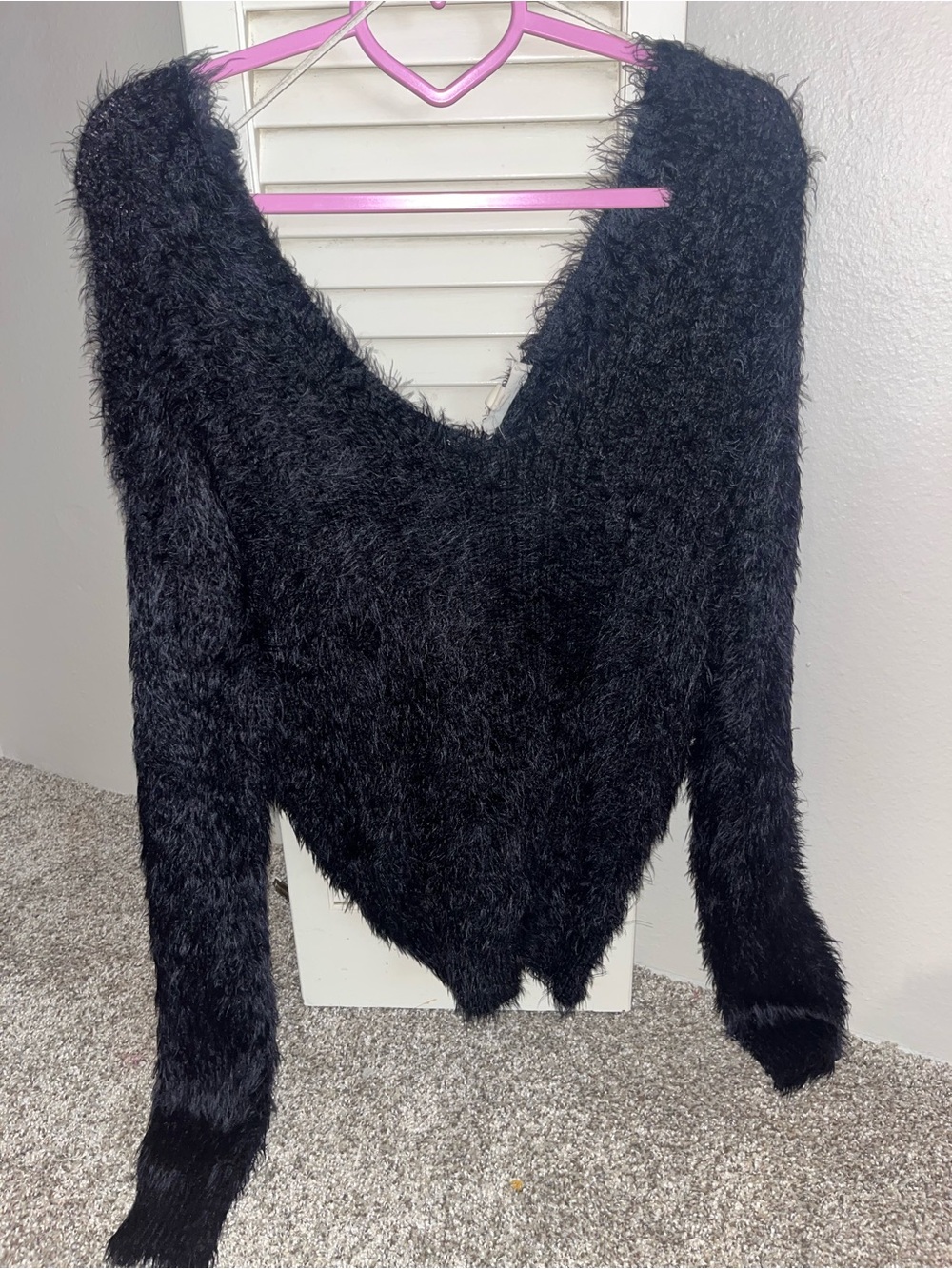 Fuzzy V-Neck Women's Sweater in Black